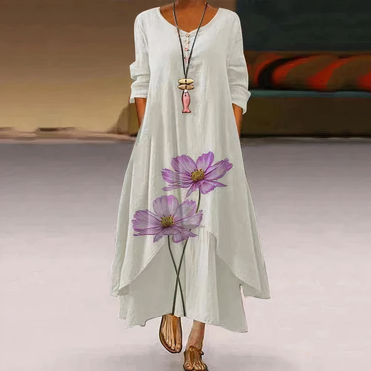 Floral print maxi dress side view