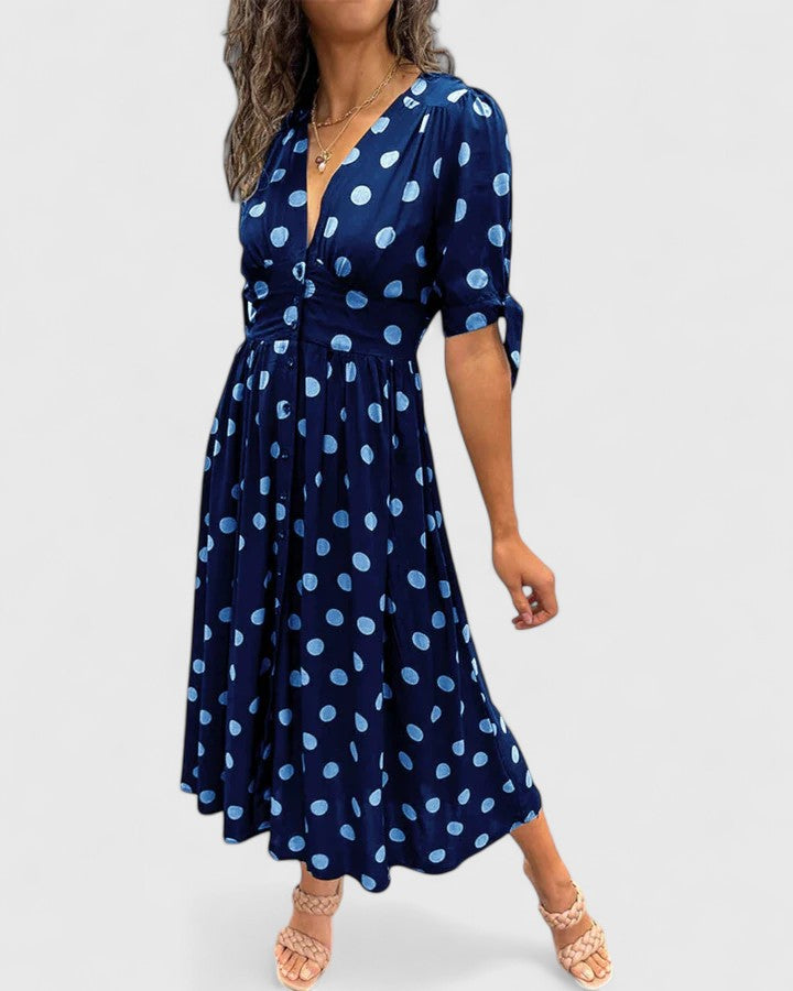 Coralie | Polka Dot Bow Sleeve Midi Dress