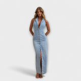 Mira | Mid Wash Denim Maxi Dress