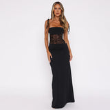 Sabella | Spaghetti Strap Lace Panel Bodycon Maxi Dress