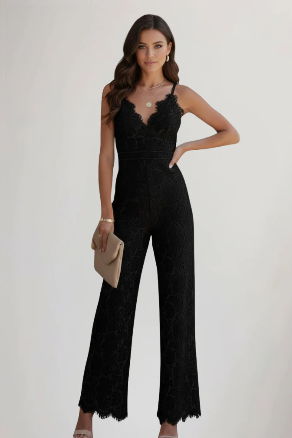 Arabella | Lace V-Neck Wide Leg Jumpsuit