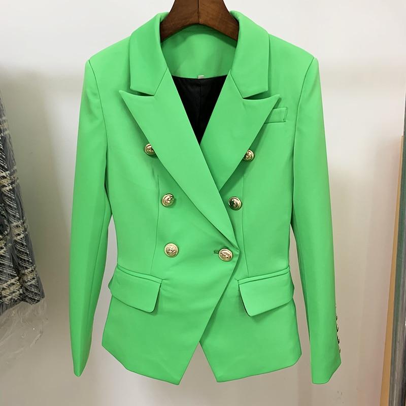 Double-breasted gold button blazer, closing view