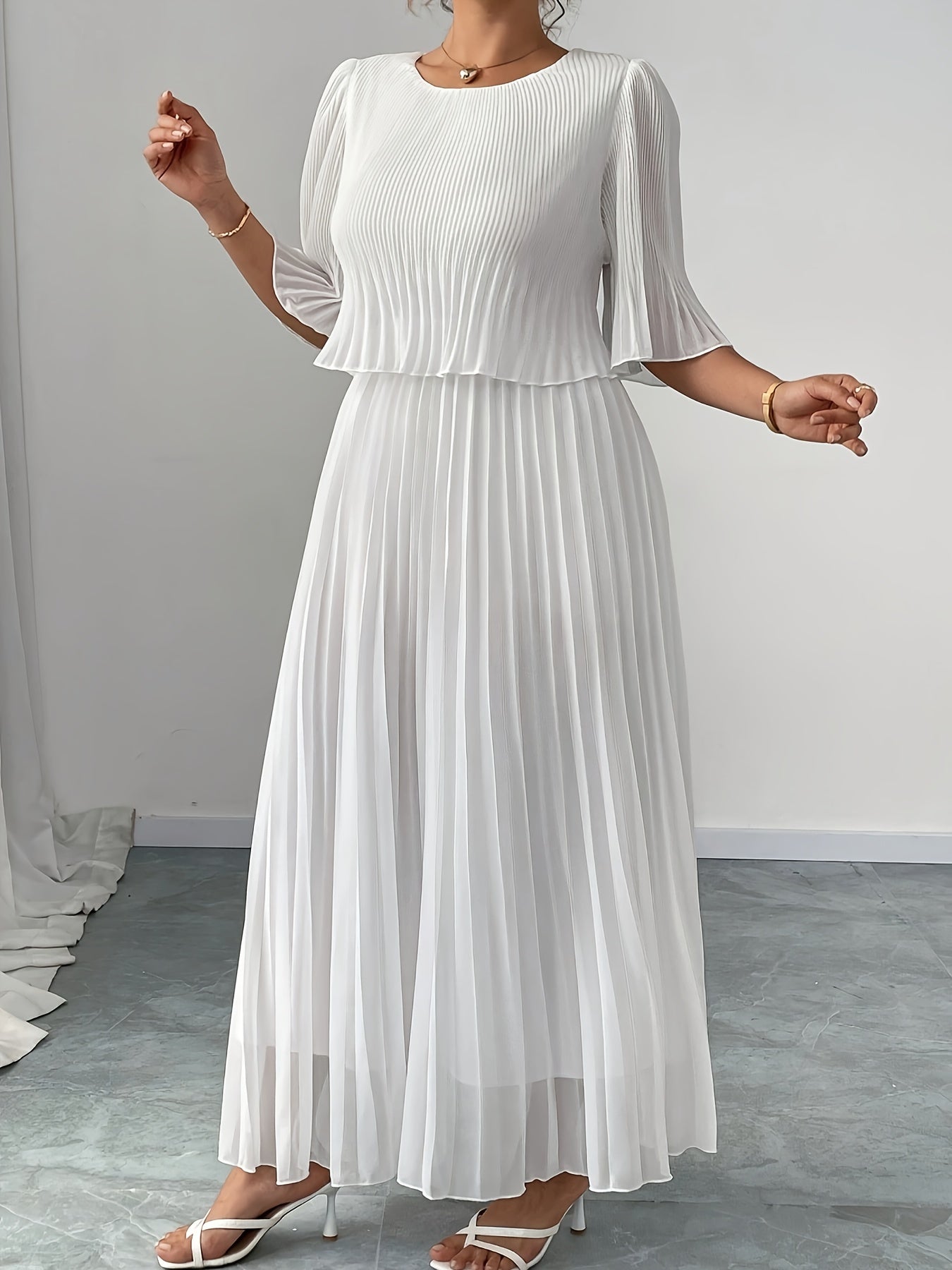 Opal | White Pleated A-Line Maxi Dress