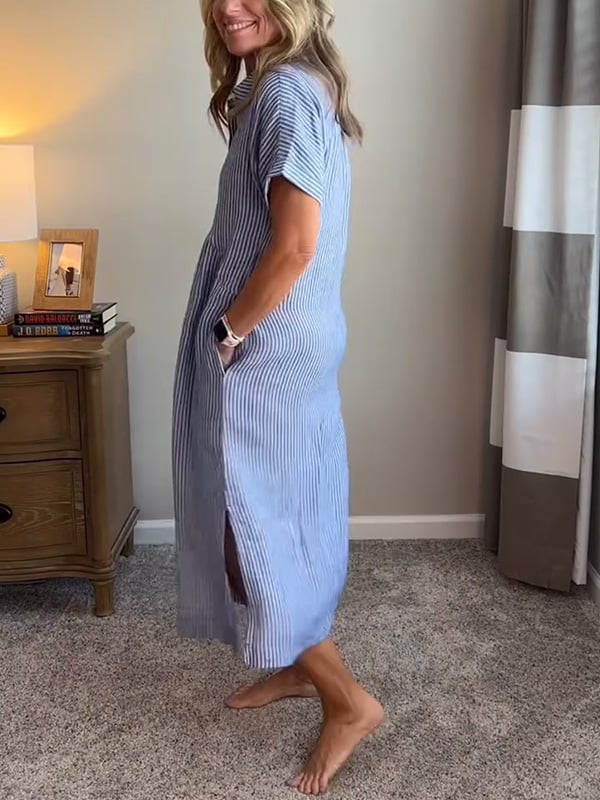 Augusta | Striped Button-Up Midi Shirt Dress