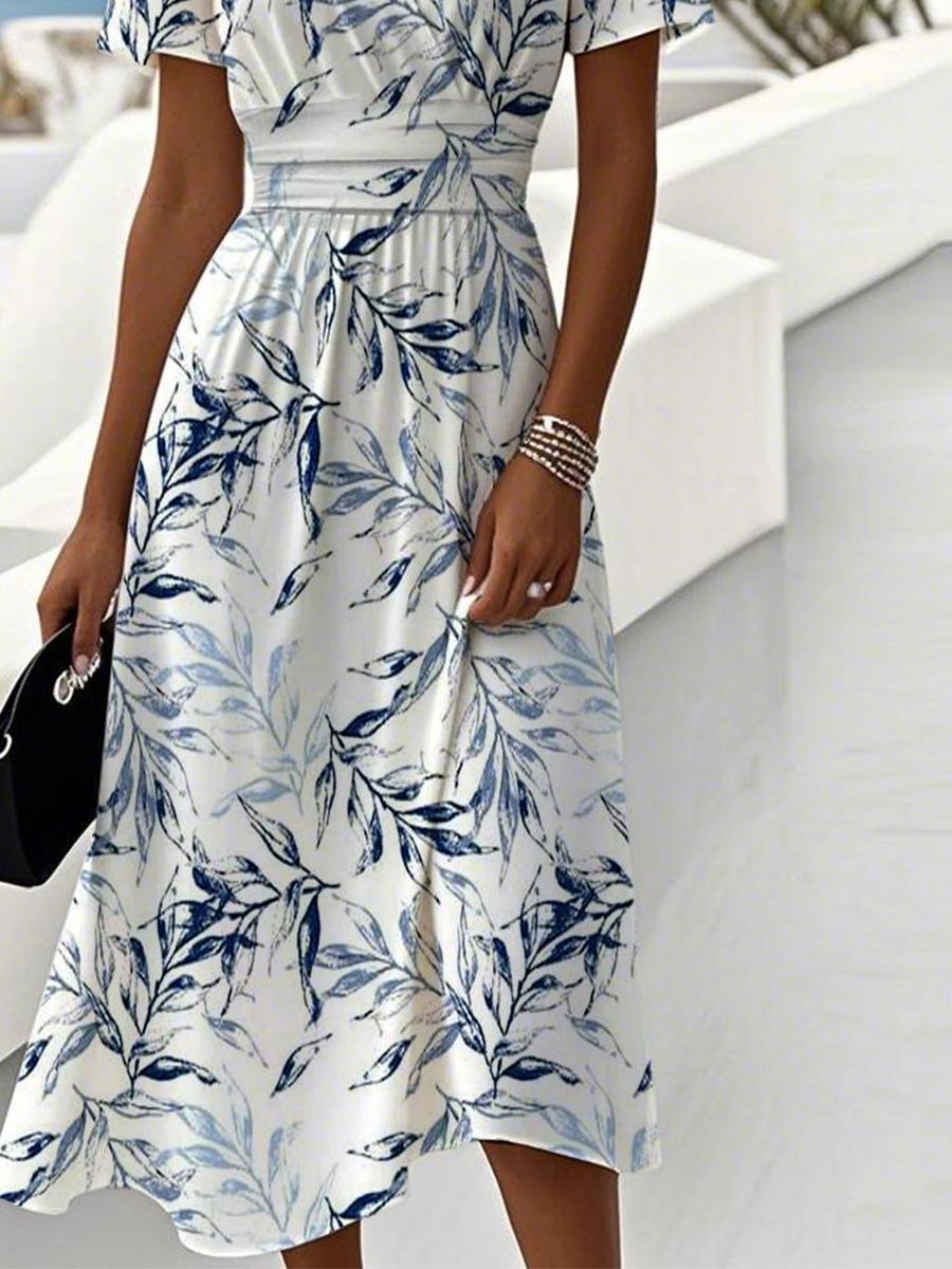 Botanical print midi dress, full-length view