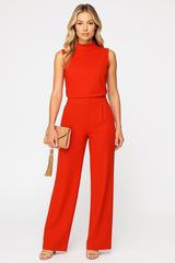 Sleeveless wide-leg jumpsuit in red, front view