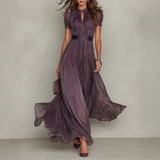 Lace trim chiffon maxi dress, front view