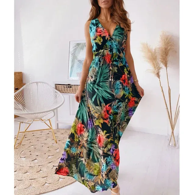 Tropical print maxi dress full-length view