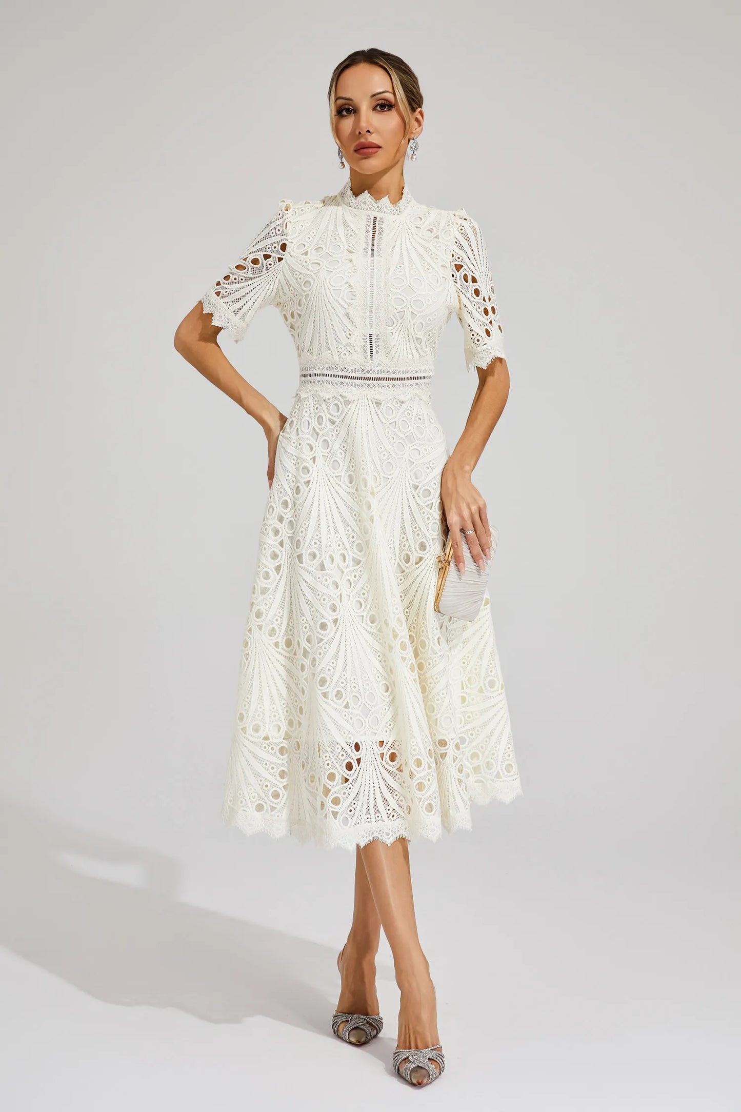 Wynne | Lace Scoop-Neck Wedding Guest Midi Dress