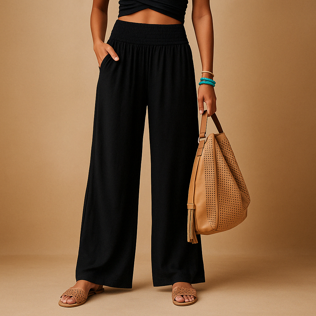 High-waist linen trousers full-length view
