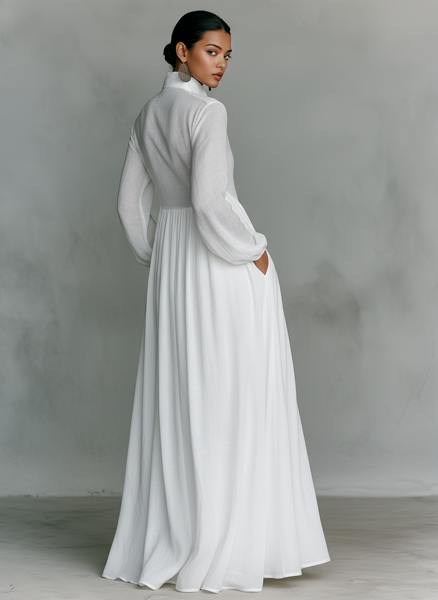 Minimalist cotton-linen maxi dress full-length view