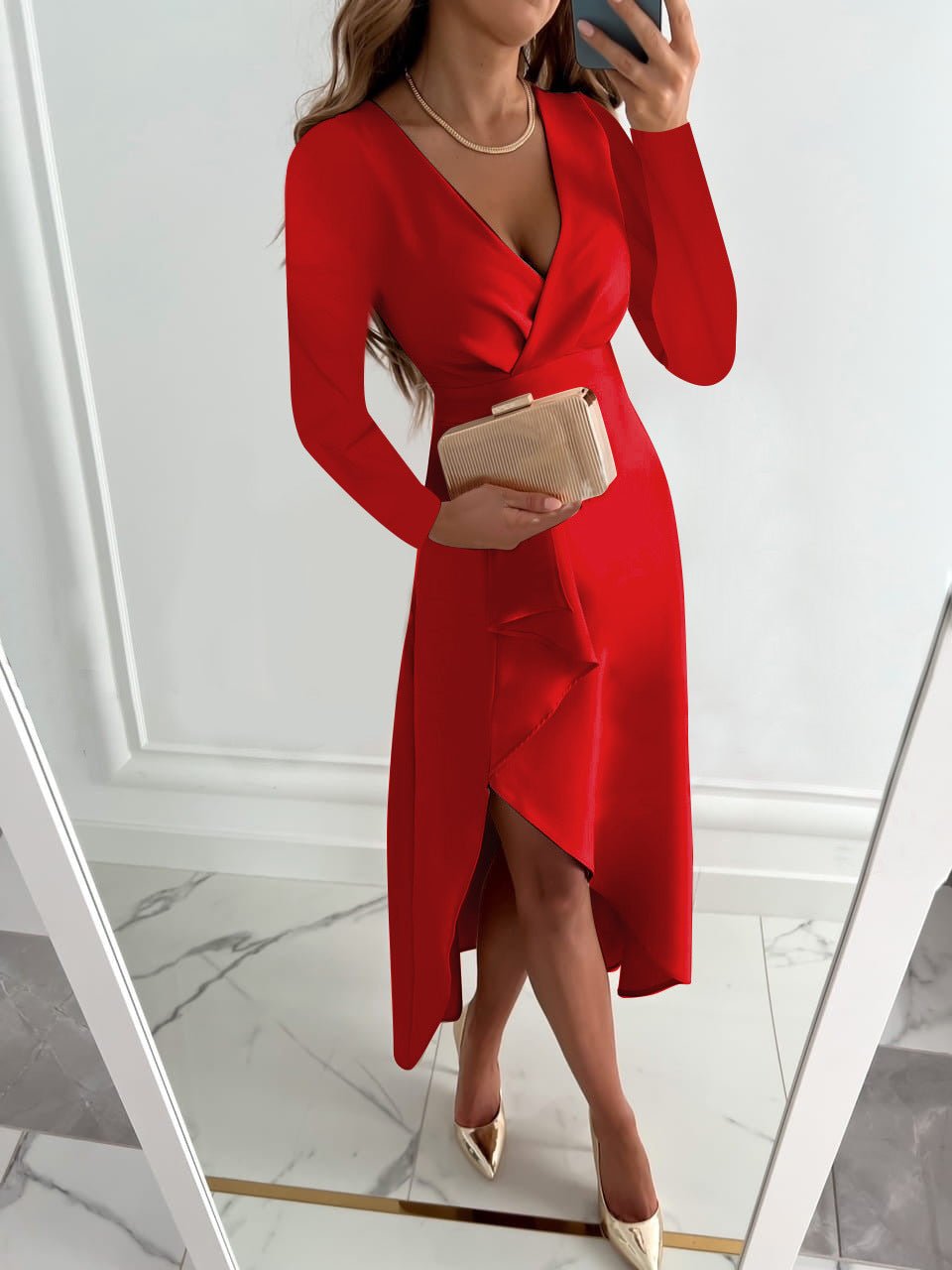 Wrap sheath midi dress full-length view