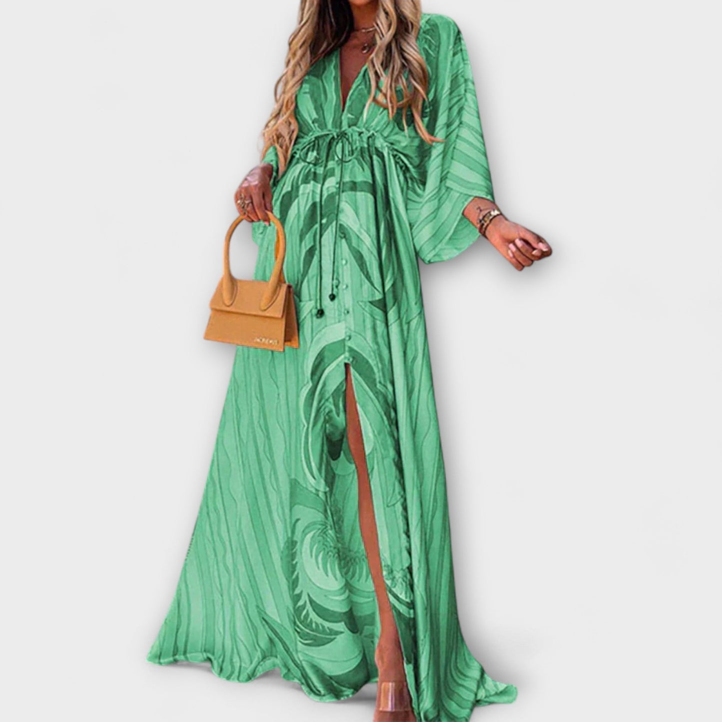Colourful V-neck midi dress full-length view