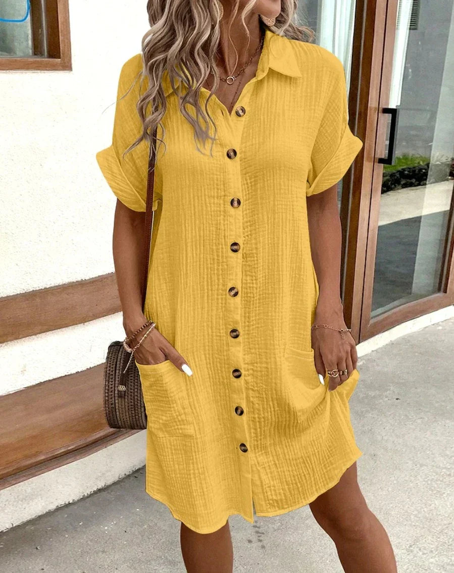 Honora cotton linen summer mini dress styled view