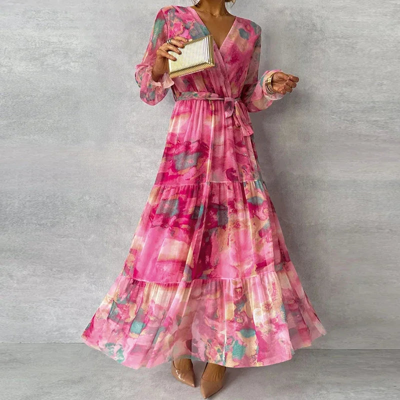 Tessoria | Floral Maxi Dress with Waist Tie