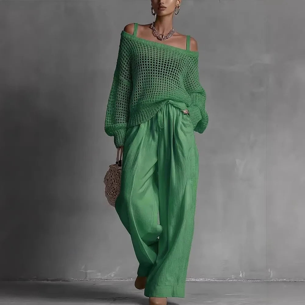 Elvenna women's off-shoulder top and wide-leg set