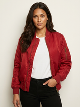 Satin utility bomber jacket, front view