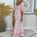 Boho print V-neck maxi dress