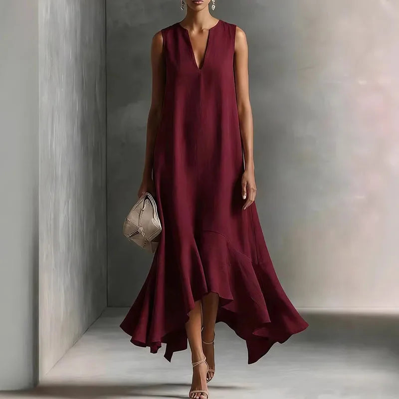 Adriane | V-Neck Ruffle Hem Maxi Sundress
