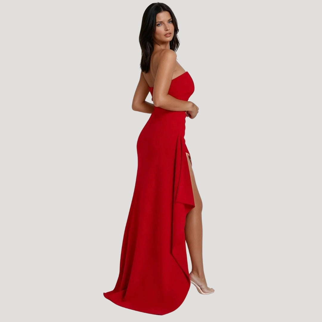 Ophelira | Strapless Ruched Wedding Guest Maxi Dress