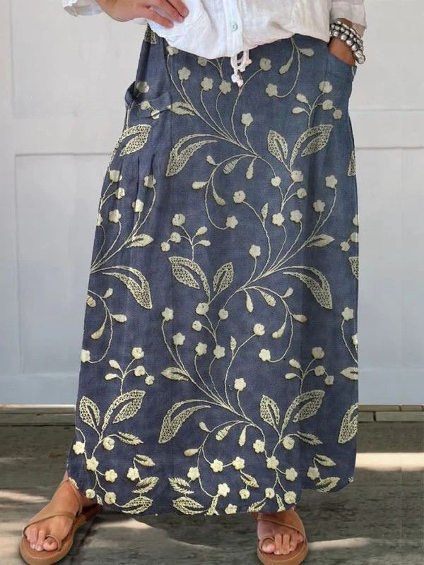 Adeline | Retro Floral A-Line Midi Skirt