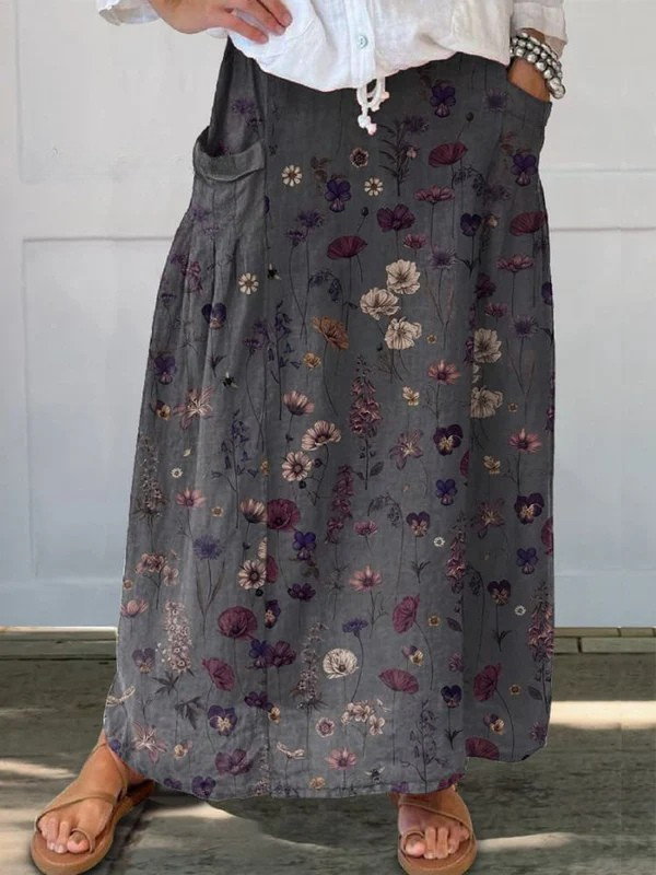Camille | Floral Print A-Line Midi Skirt