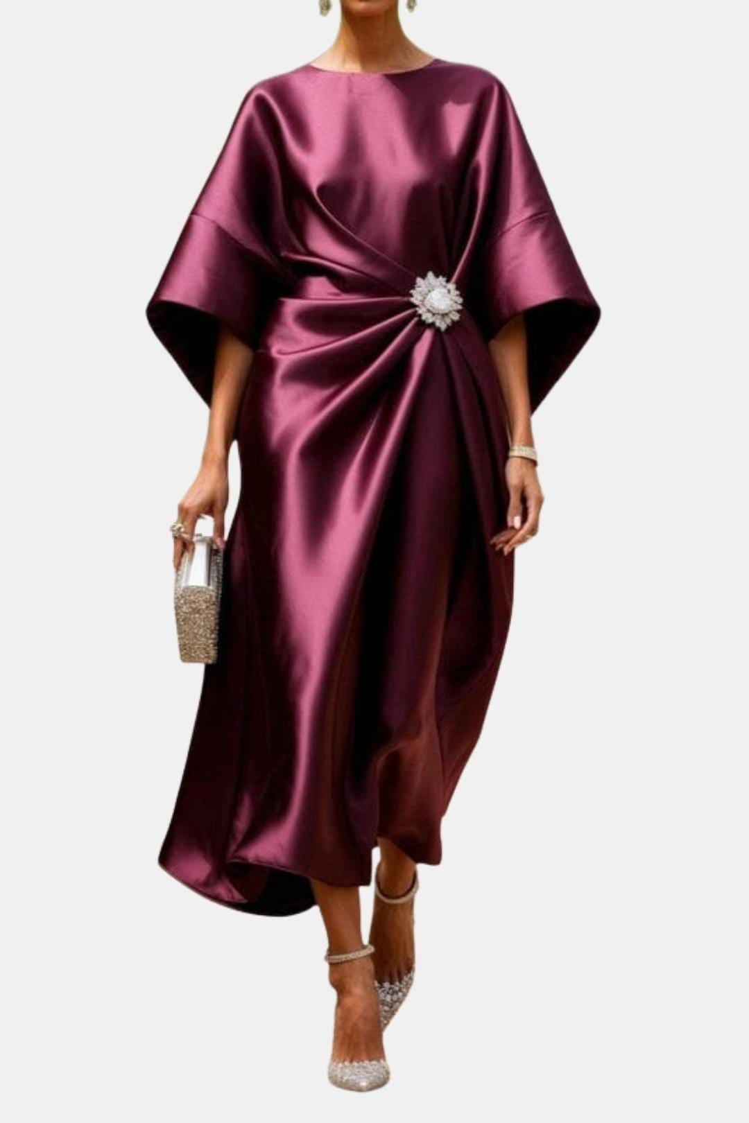 Amelia | Satin Cape Sleeve Formal Maxi Dress