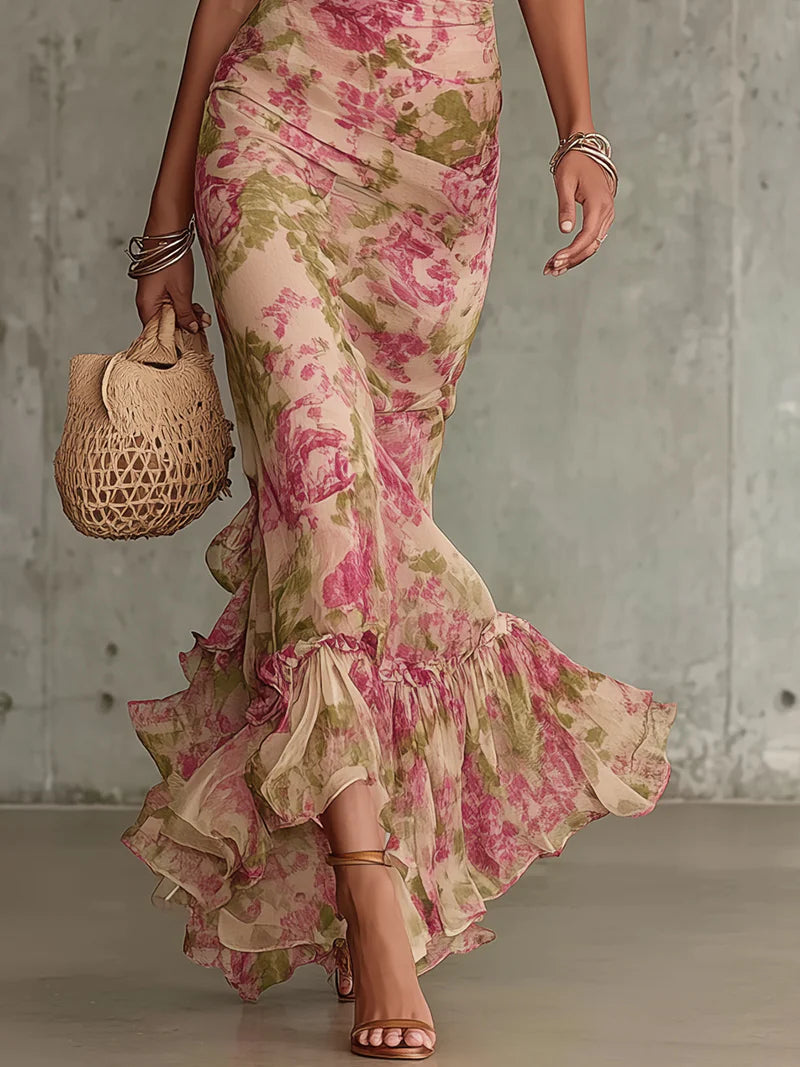 Pearl | High Neck Puff Sleeve Vintage Floral Maxi Dress