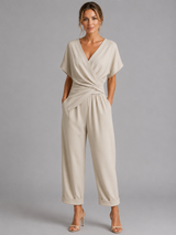 Zelie women's wrap-front top and cropped wide-leg set