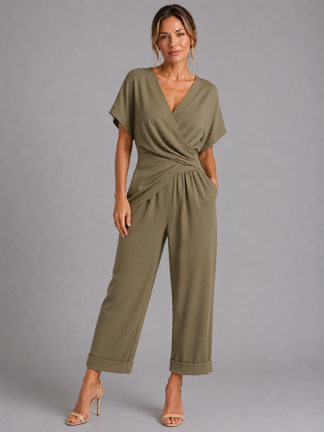Zelie women's wrap-front top and cropped wide-leg set