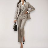 Three-piece waistcoat suit set in beige, front view