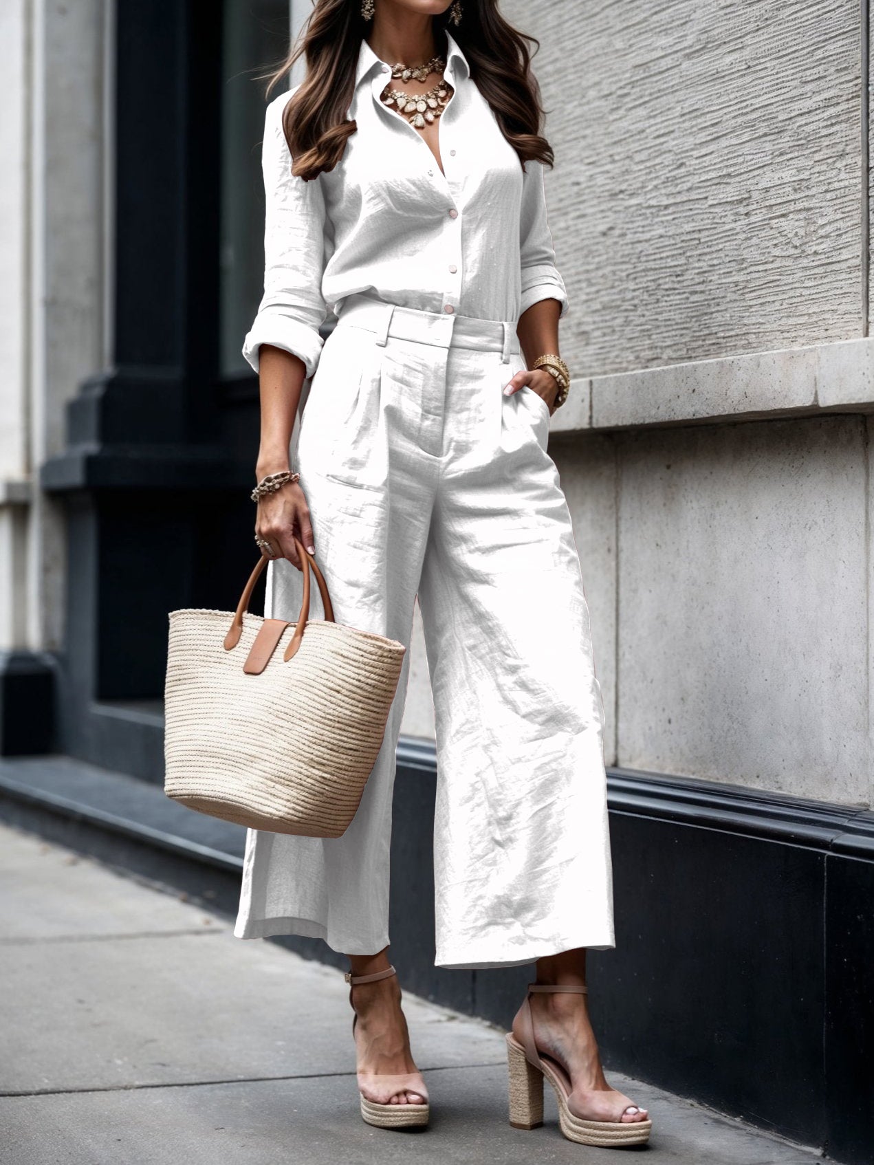 Capri pants set white