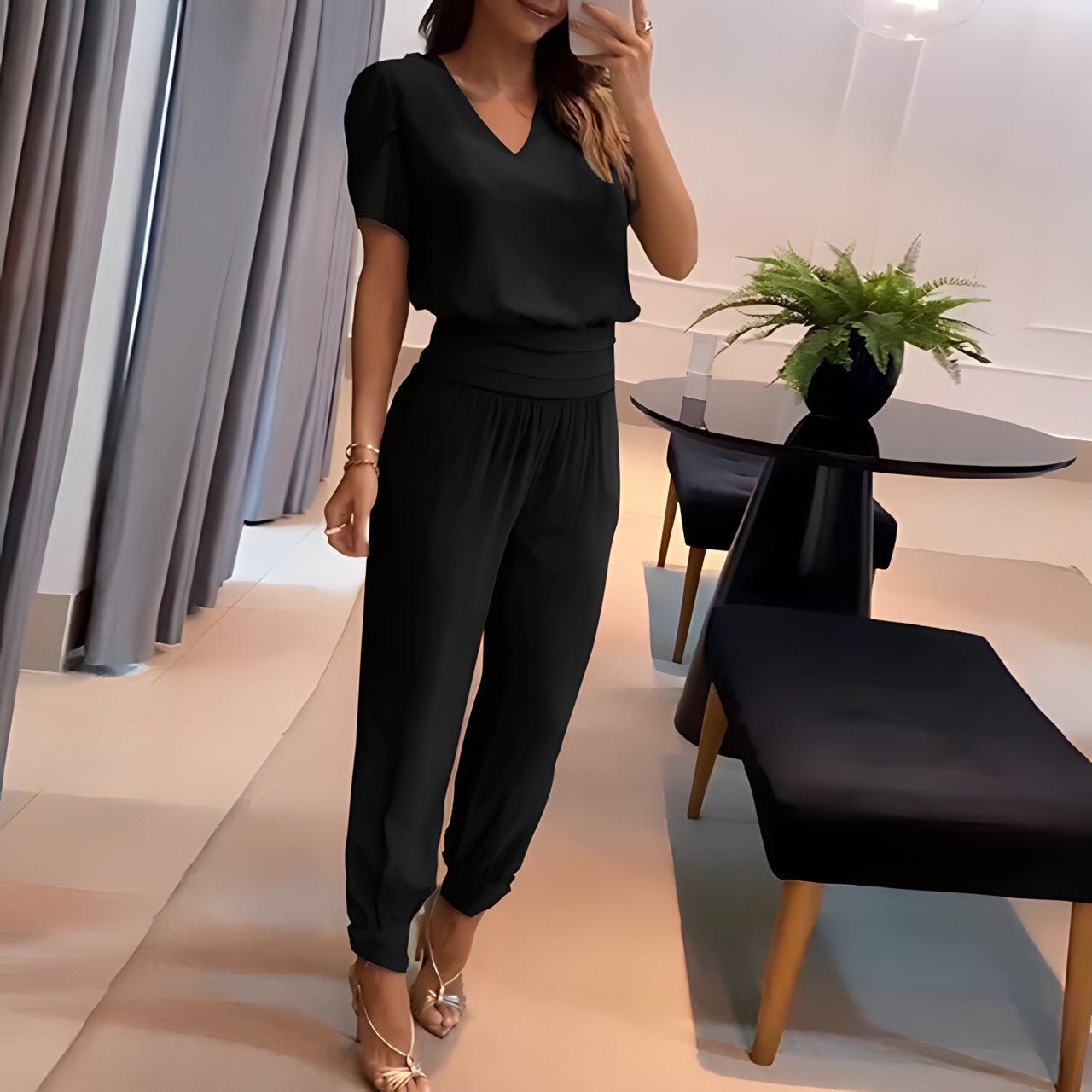 Sorellia | Puff Sleeve Two-Piece Pants Set