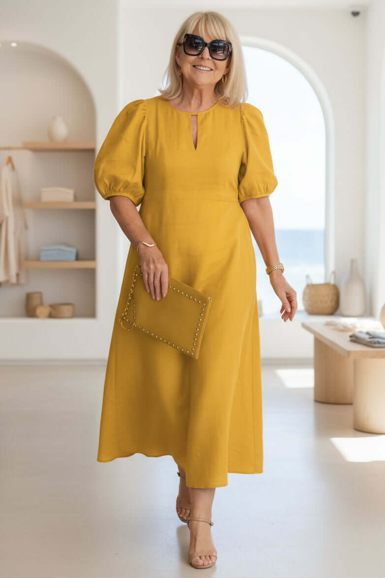 Keyhole midi dress showing waistband detail