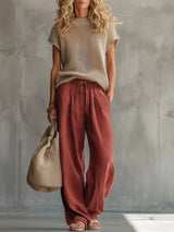 Relaxed knit top and trouser set for women