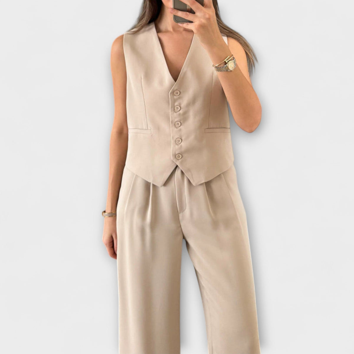 V-neck vest and trouser set for women view 6