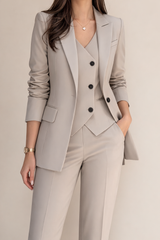 Three-piece tailored suit set in grey, front view