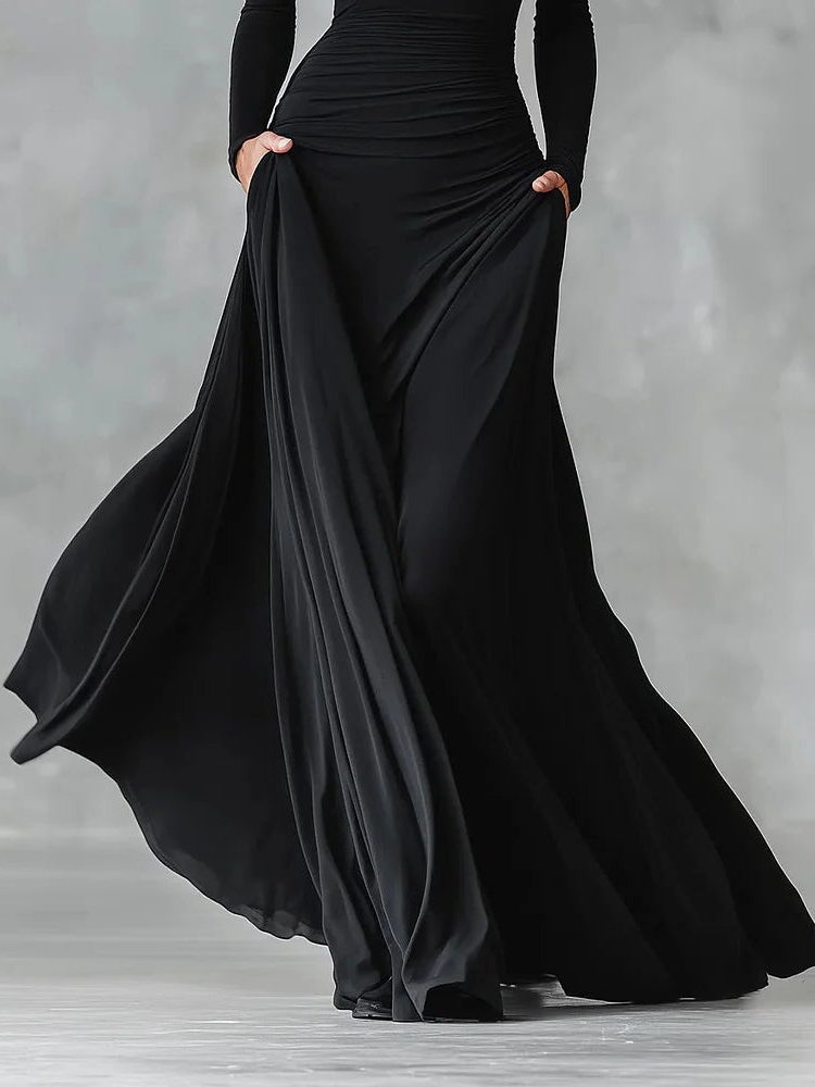 Black long sleeve maxi dress, view 5