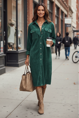 Relaxed double-pocket midi dress for women
