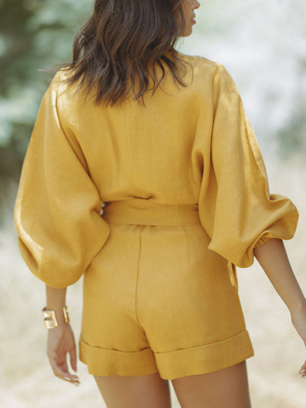 Mariselle | Belted Long Sleeve Summer Romper with Pockets