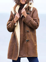 Eleni brown hooded winter coat, front view