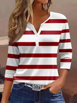 Striped V-neck top, front view