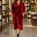 Farida long sleeve midi dress in red, front view