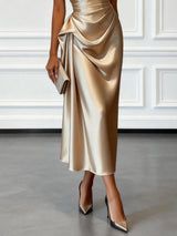 One-shoulder ruffled cocktail midi dress for women