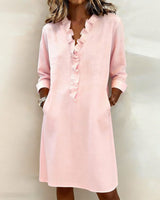 Giovanna v-neck ruffle midi dress in pink, front view