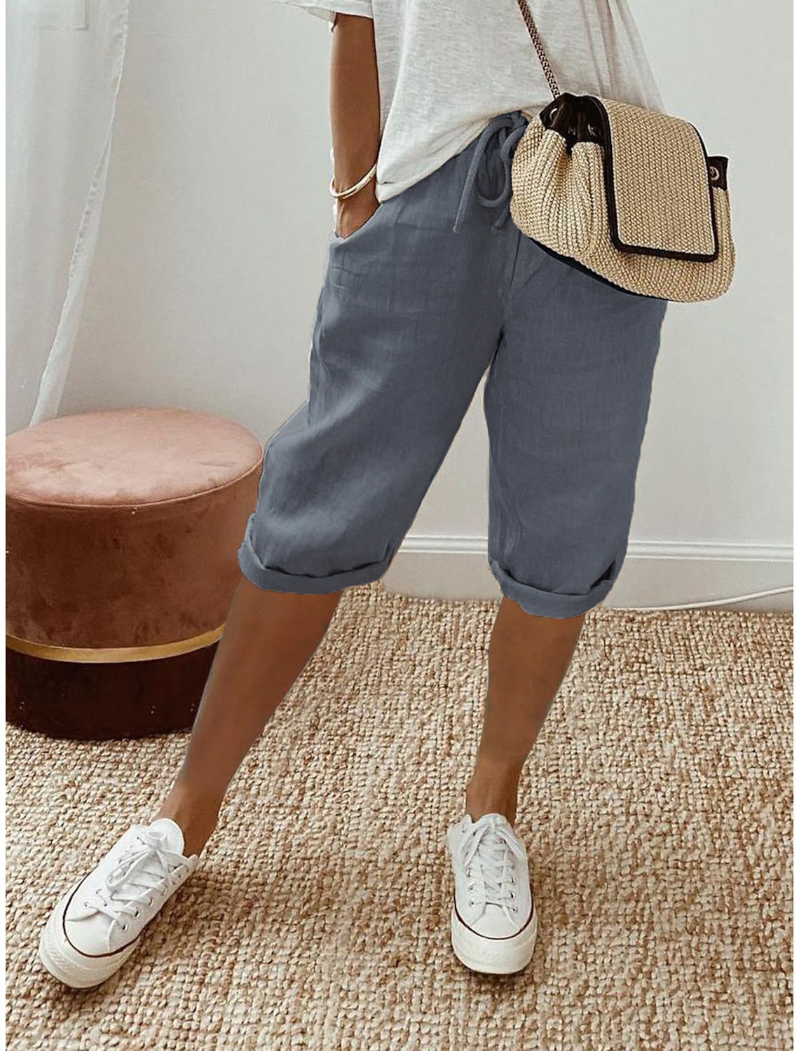 Nicole | Casual Flowy Drawstring Capri Pants