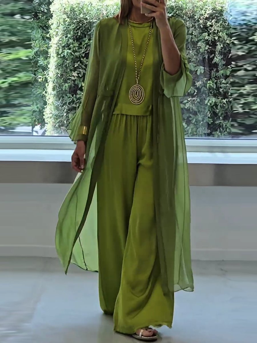 Adeline | Sleeveless Top, Wide Leg Pants & Cardigan Set