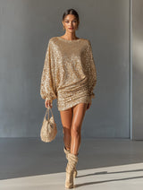 Kalinda gold sequin mini dress, front view
