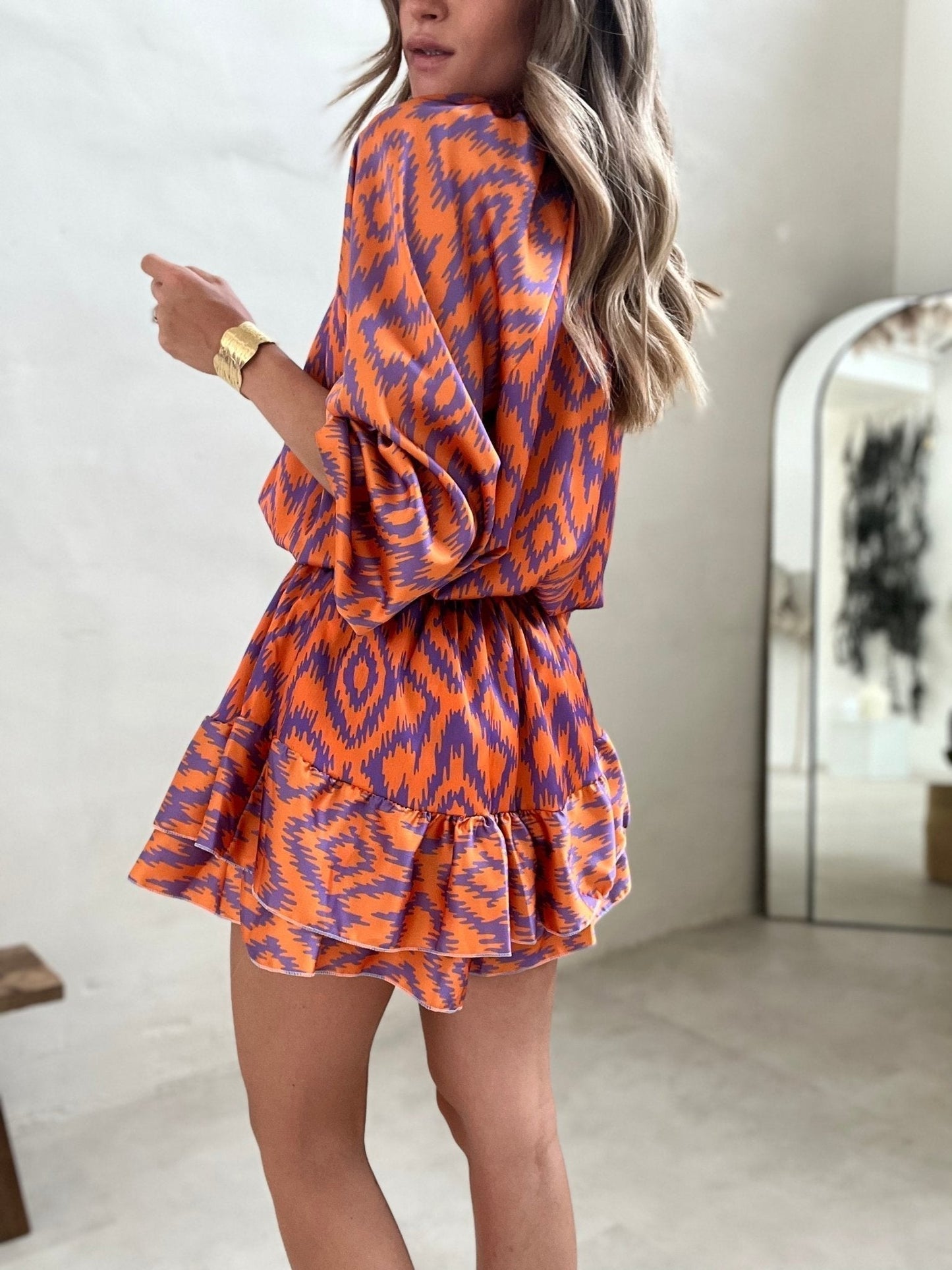 Delphina long sleeve boho dress full length