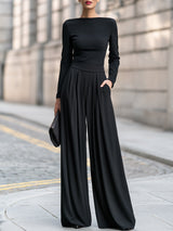 Petronella long sleeve black formal jumpsuit, front view